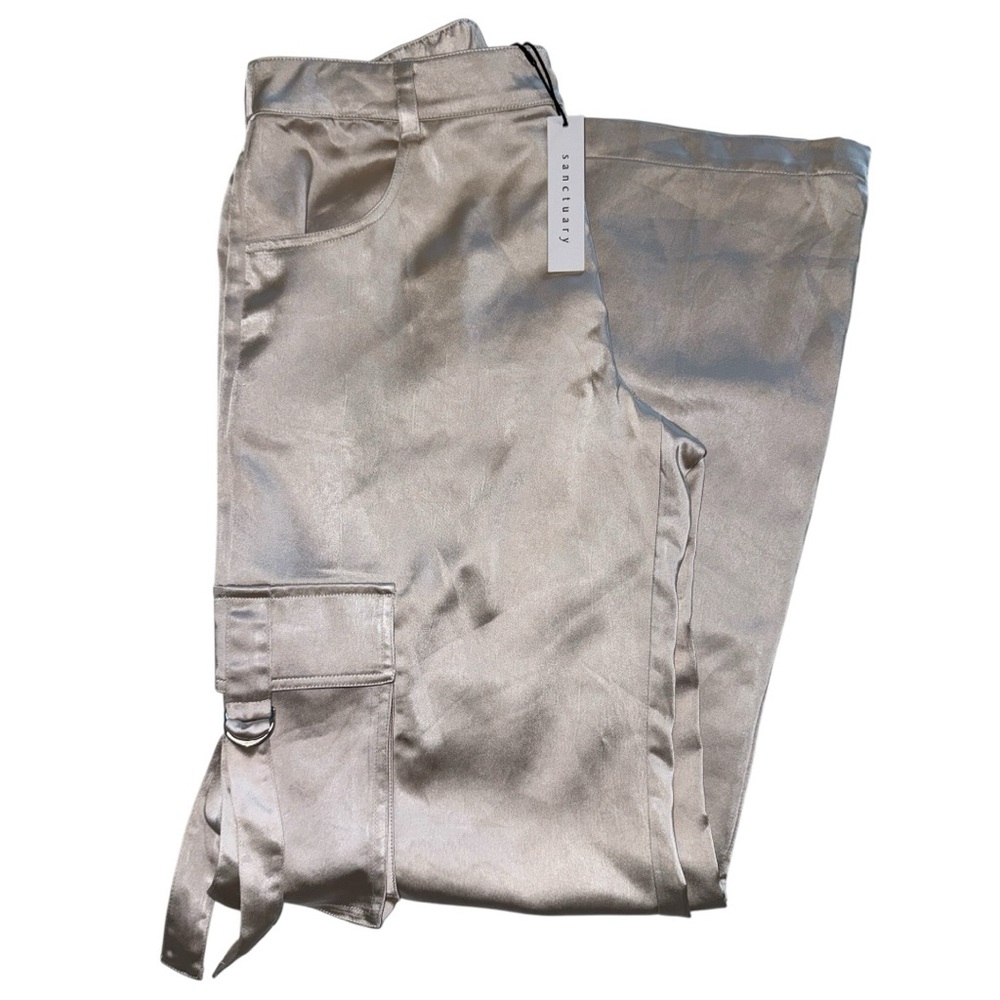 Sanctuary Toasted Almond Satin Cargo Wide Leg Pants Size S NWT